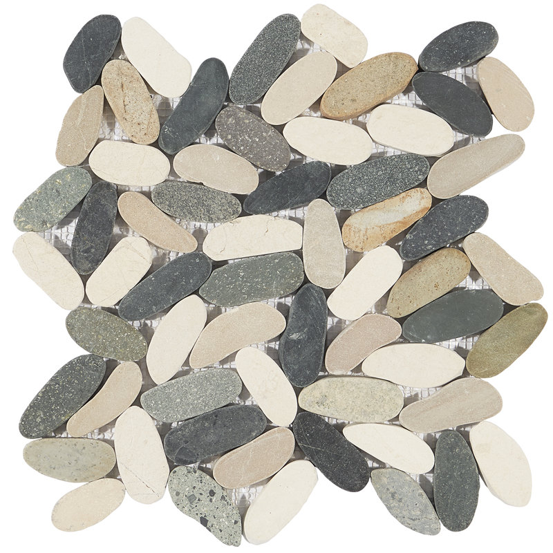 Picturesque Oval 11.81" x 11.81" Natural Stone Pebble Mosaic Floor and Wall Tile (0.97 Sq. Ft. / Each), Multicolored