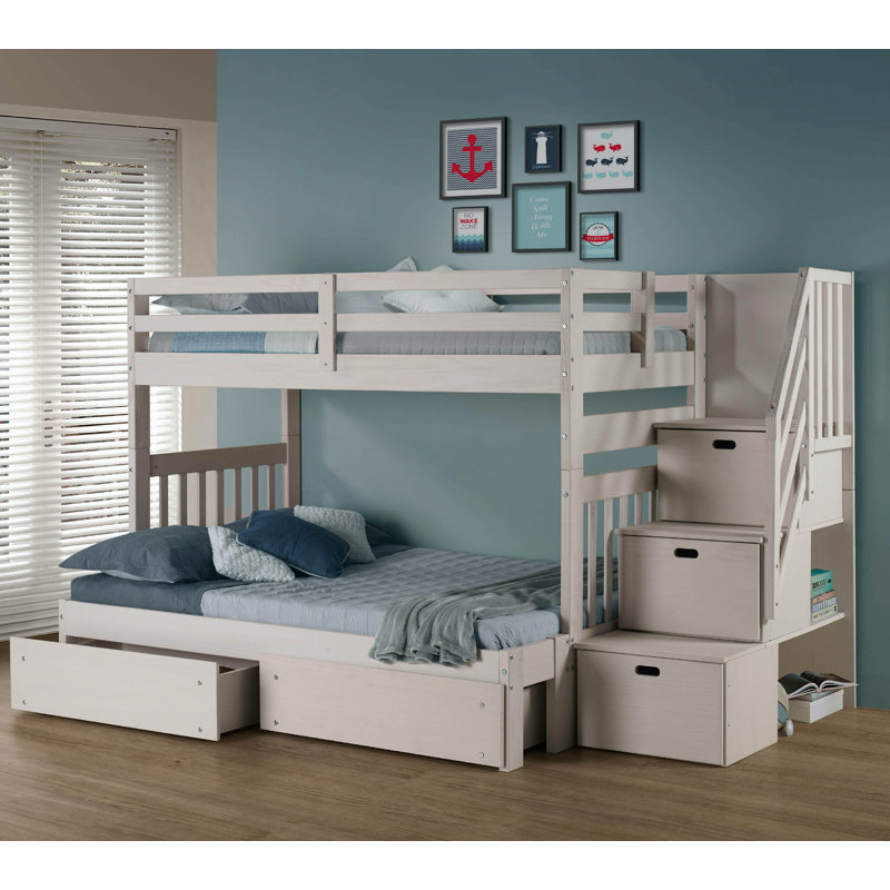 Ahmia Kids Twin Over Full Bunk Bed, White Mist