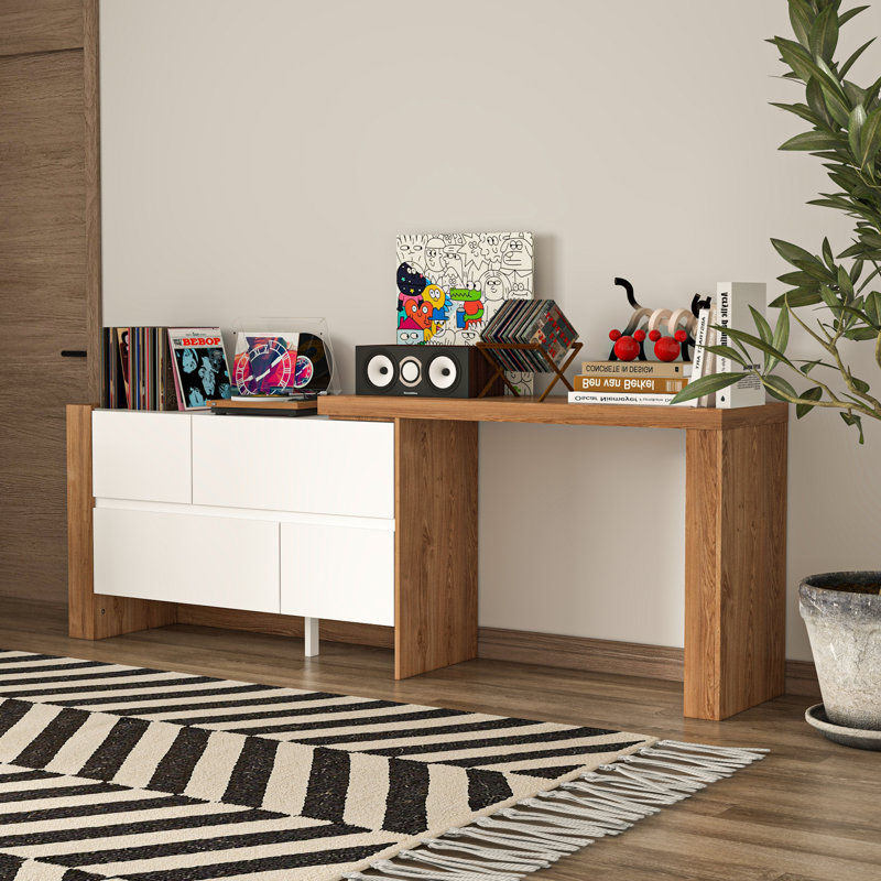 Commode 4 tiroirs avec tablette et plateau de table réglable Arya