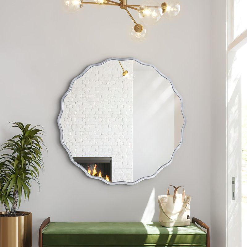Miroir mural rond en alliage d'aluminium ondulé avec cadre en métal, miroir décoratif moderne pour le salon, la chambre à coucher ou le vestibule