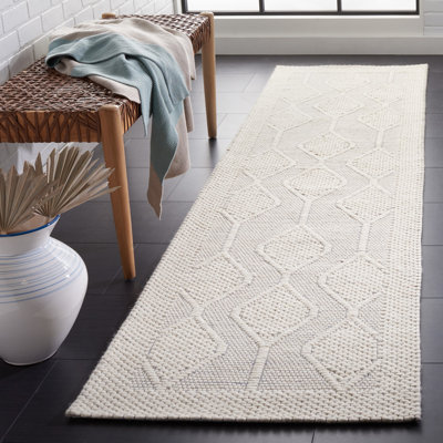 Tapis blanc en laine / polyester tissé à la main Manya