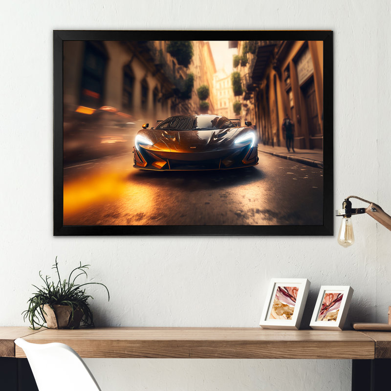 «Futuristic Black Bugatti Sports Car Racing V», reproduction sur toile, H 30 po x l 40 po x P 1,5 po, Cadre photo noir