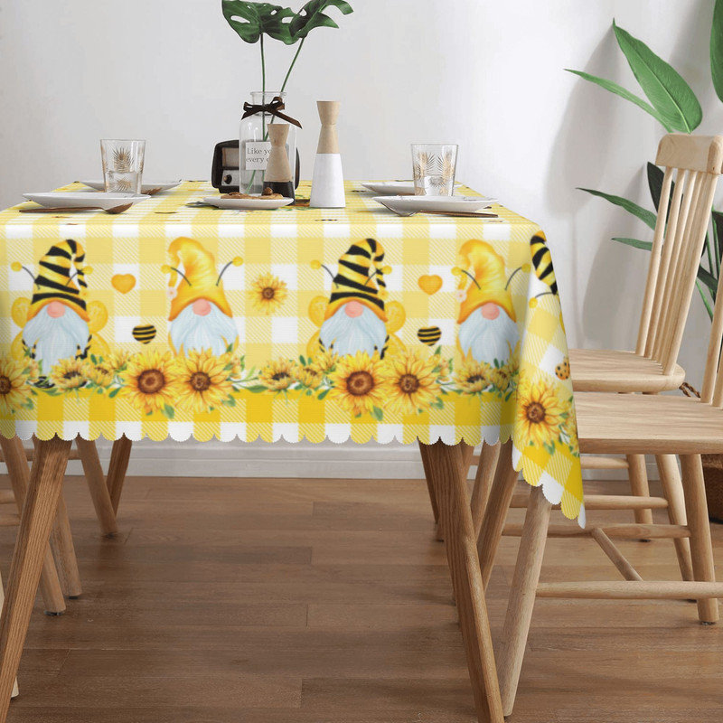 Nappe lavable en polyester de style campagnard avec motif tournesol et guingan, L 86,6 po x l 70,8 po