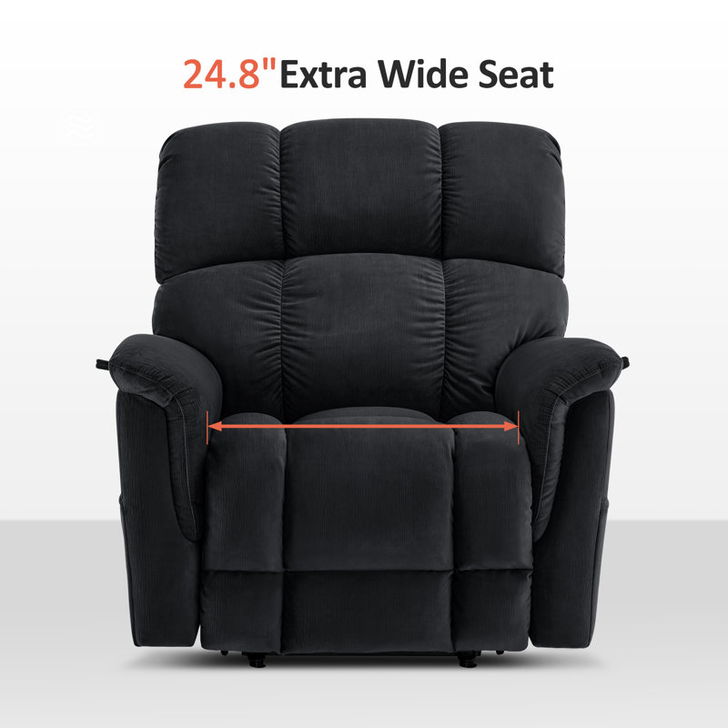 Large-Wide Power Recliner Lift Chair with Massage and Dual Heating, Infinite Position, Fabric, Black Fabric