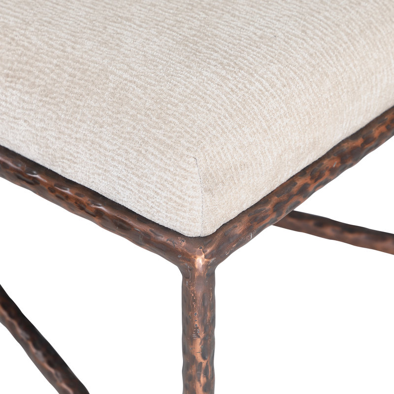 Banc en tissu Iyania Chenille, Tissu chenille beige, Bronze