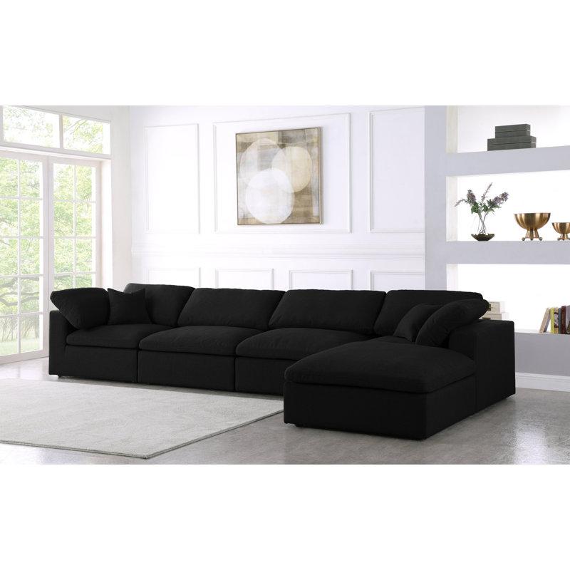 Burrows Upholstered L-Shaped Sectional Reversible, Black Linen Textured Fabric