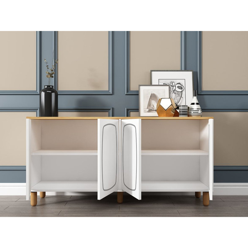 Modern Wall-Mounted Console Table, Sapphire Oak & White, 59.1 x 28.7 x 14.2 inches | 100% Melamine Coated Particle Board, Thickness: 0.7 inches | Multiple Shelves, Scandinavian Design, Space-Saving Solution