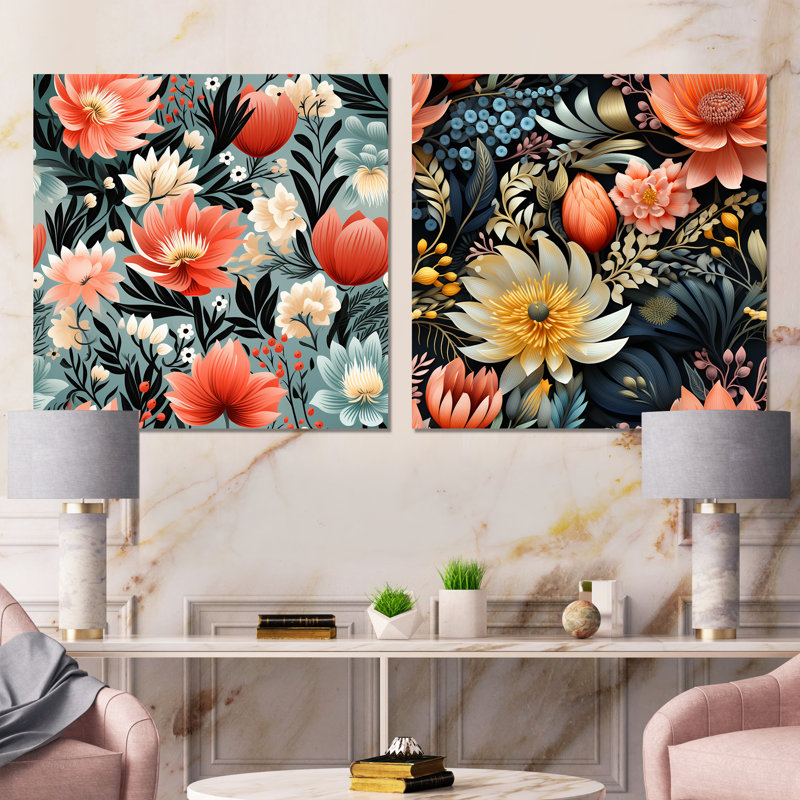 Della - ensemble de 2 impressions murales florales, Toile tendue, H 16 po x l 33 po x P 1 po