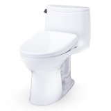 TOTO Ultramax WASHLET+ S7 One-Piece Elongated 1.6 GPF Auto Flush Universal Height Toilet with CEFIONTECT, Cotton White - MW6084726CSFGA#01