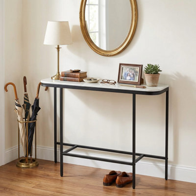 Stylish Durable 44 Inch Entryway Console Table With Faux Marble Tabletop And Heavy Duty Metal Frame For Hallway Living Room Foyer Use