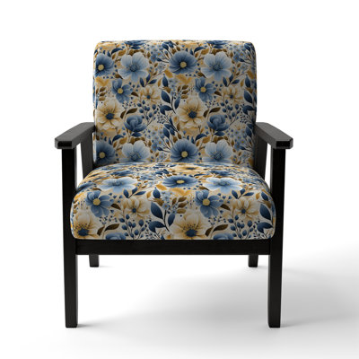 Blue & Ivory Coastal Dreams Floral Pattern - Upholstered Cottage Accent Arm Chair