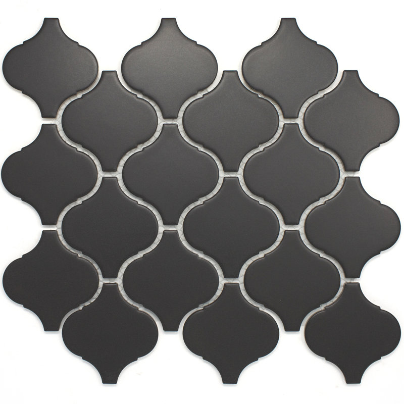 Carreau de mosaïque en porcelaine mate Arabesque 11,03 po x 9,69 po Porcetile, Gris foncé