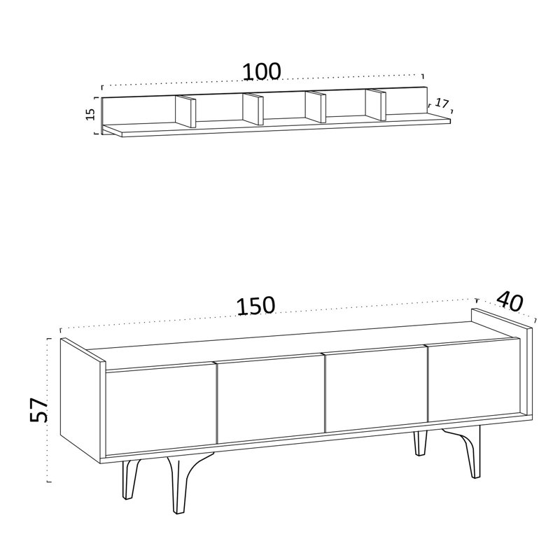 Sleek Modern TV Unit, Sapphire Oak, 59.1 x 22.4 x 15.7 inches | 100% Melamine Coated Particle Board, Antibacterial Finish | Stylish Wall Shelf: 39.4 x 5.9 x 6.7 inches | Perfect for Scandinavian Home Decor, Assembly Required