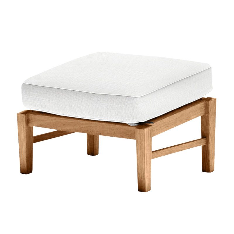 Croquet Outdoor Teak Ottoman with Cushion, Natural Teak, Rollo Lace InsideOut® Linen, Welt