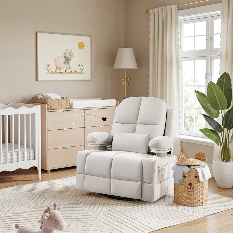 38.9" Power Swivel Nursery Glider With HugAssist Armrest,Storage & Baby-Safe (BPA-Free), Vanilla