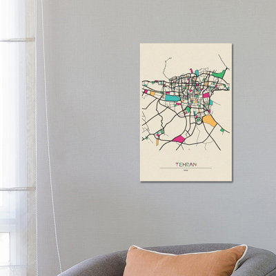Tehran, Iran Map by Ayse Deniz Akerman - Wrapped Canvas Graphic Art