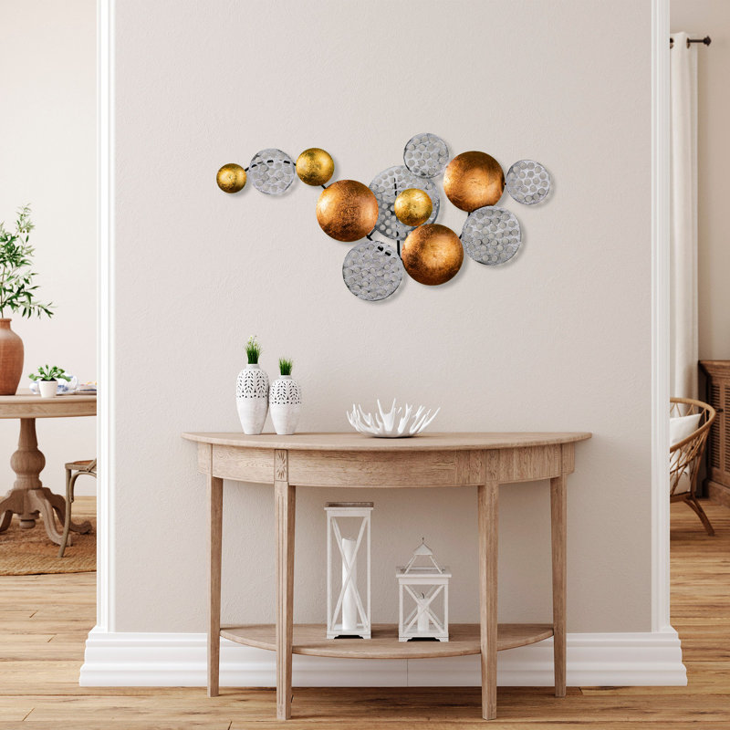 Handmade Decorative Metal Wall Accessory, Silver & Copper Finish, 17.7 x 32.3 inches | 100% Metal Construction, Thickness: 0.06 inches | Unique Hand-Painted Design, Perfect for Home Decor & Modern Interiors, Easy Wall Mounting Included