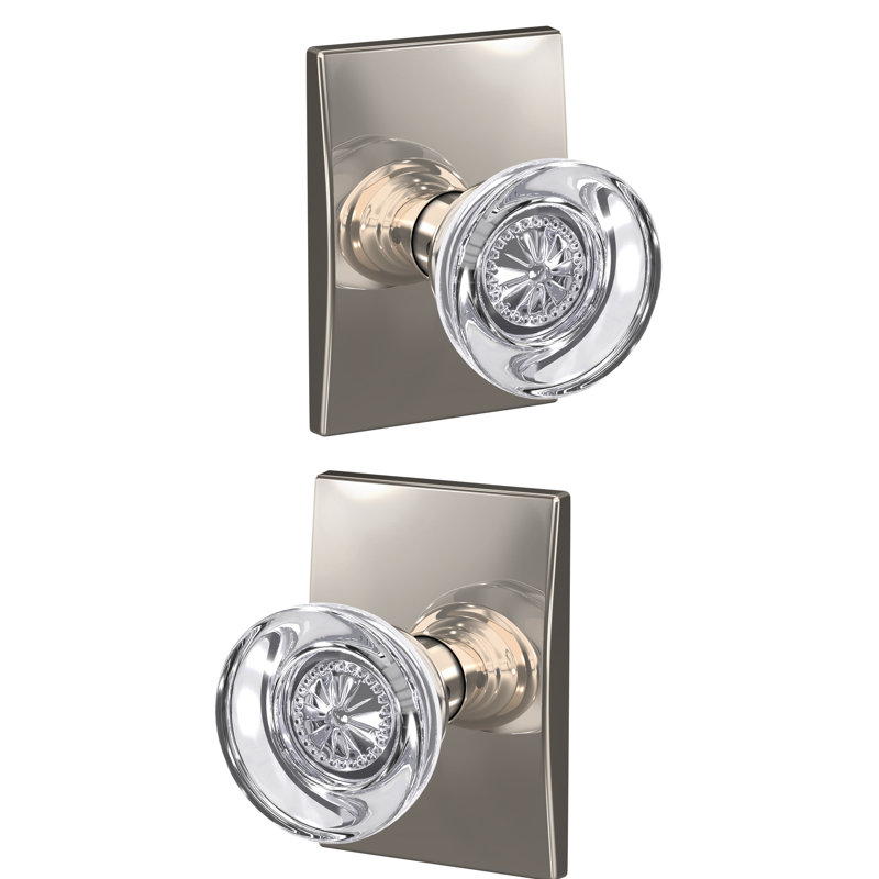 Hobson Non-Turning Glass Knob with Century Trim, Satin Nickel
