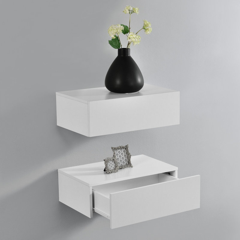 Bihan 46cm W Solid + Manufactured Wood Bedside Table, Highgloss sand grey