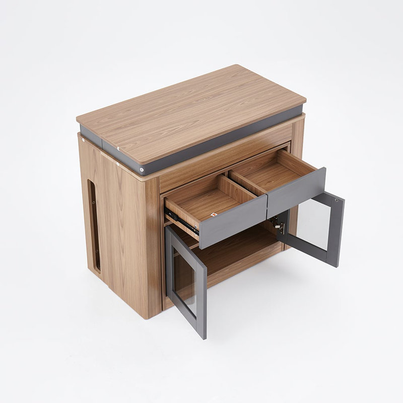 Modern Extendable Dining Table Rectangle Sideboard With Storage In Walnut & Gray