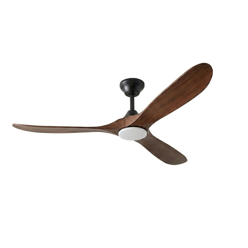 Ventilateur de plafond moderne avec lumière, ventilateur de plafond à 3 pales en bois de noyer massif, moteur réversible CC silencieux, application intelligente et télécommande