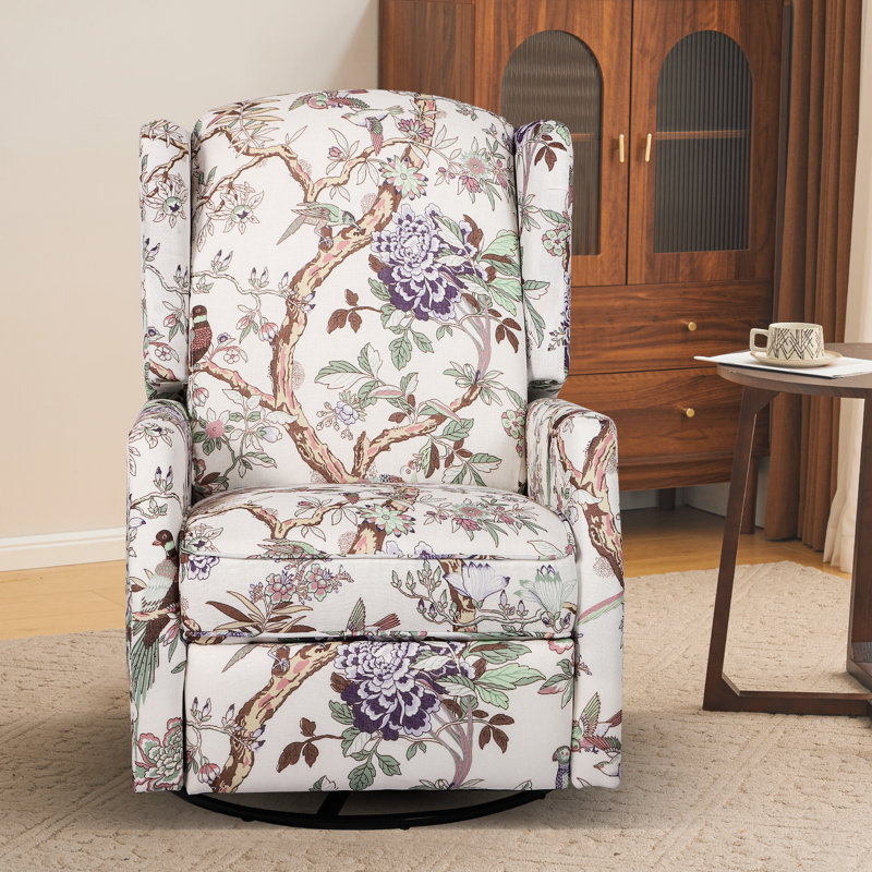 Floral Patterned Wingback Swivel Rocker Recliner Set