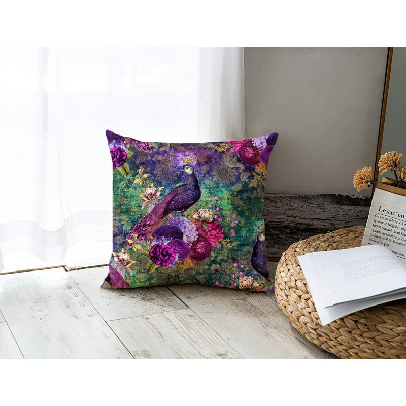 Indoor / Outdoor Cushion, Multicolor Peacock