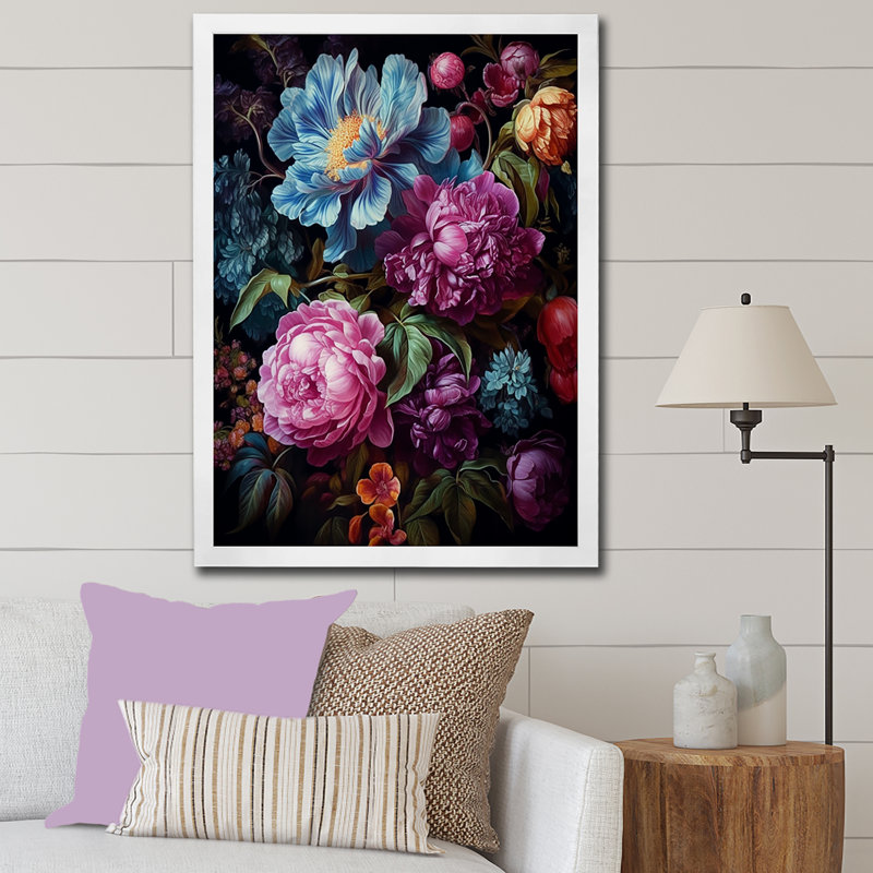 Jardin radieux des trésors de pivoines, Cadre photo blanc, H 32 po x l 16 po x P 1 po