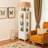 71" Upholstered Display Cabinet with 2 Drawers, Glass Doors & Adjustable LED Lighting, Freestanding Pantry