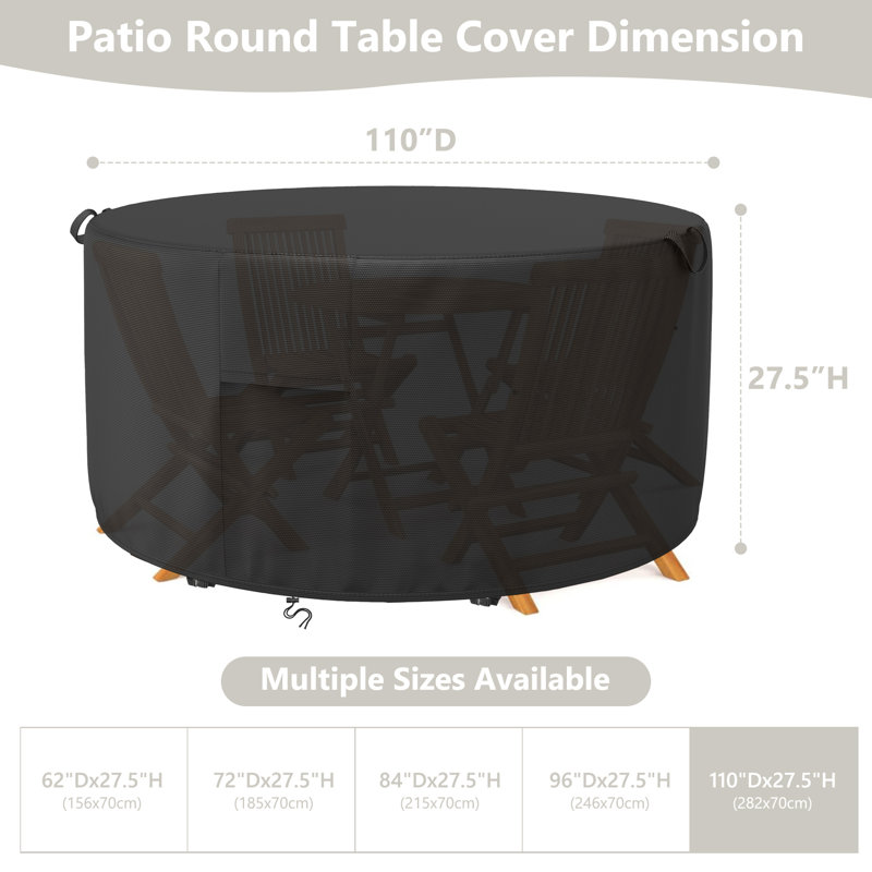 Waterproof Patio Table Cover for Round Patio Furniture Set, 27.5“ H x 110” W x 110“ D