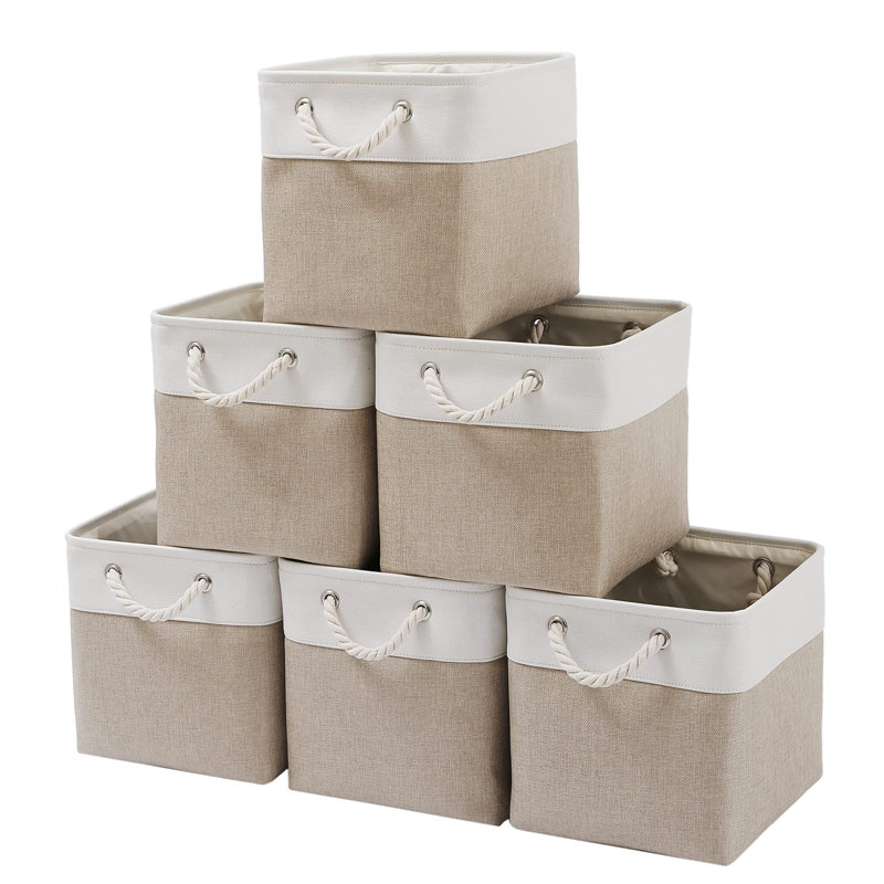 Longshore Tides Linen Decorative Bin, White/Beige
