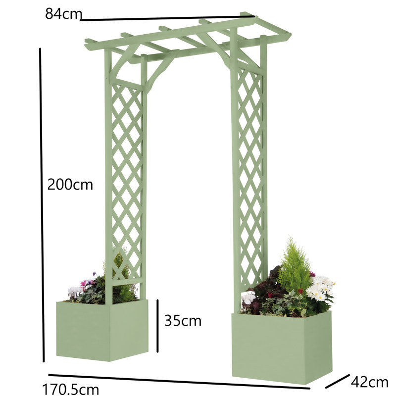 Aubreyelle Solid Wood Arbour with Planters, Sage Green