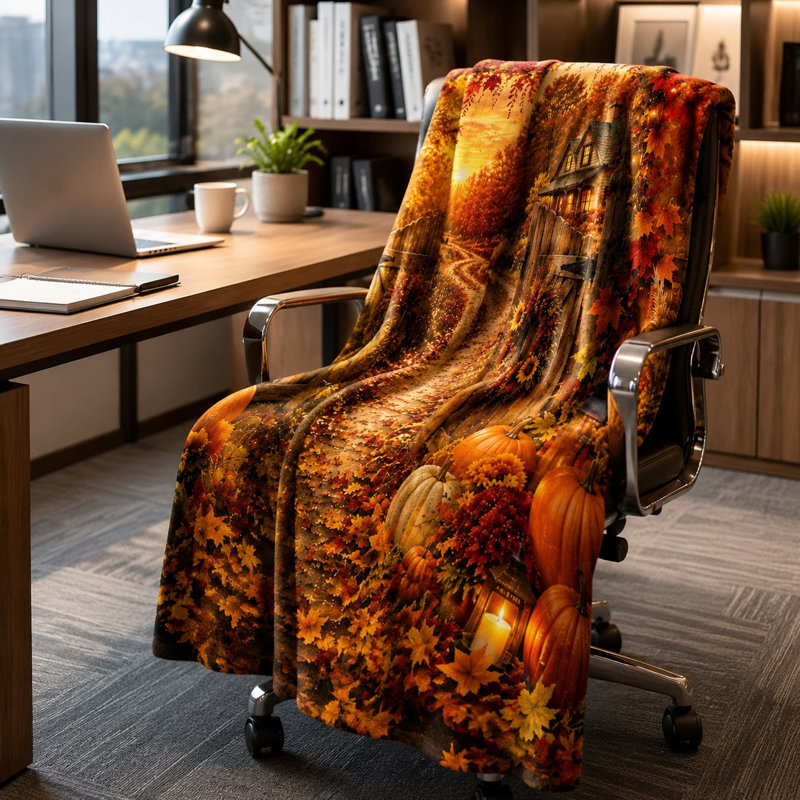Couverture en molleton Cozy Autumn Scene, Simple (l 60 po x L 80 po)