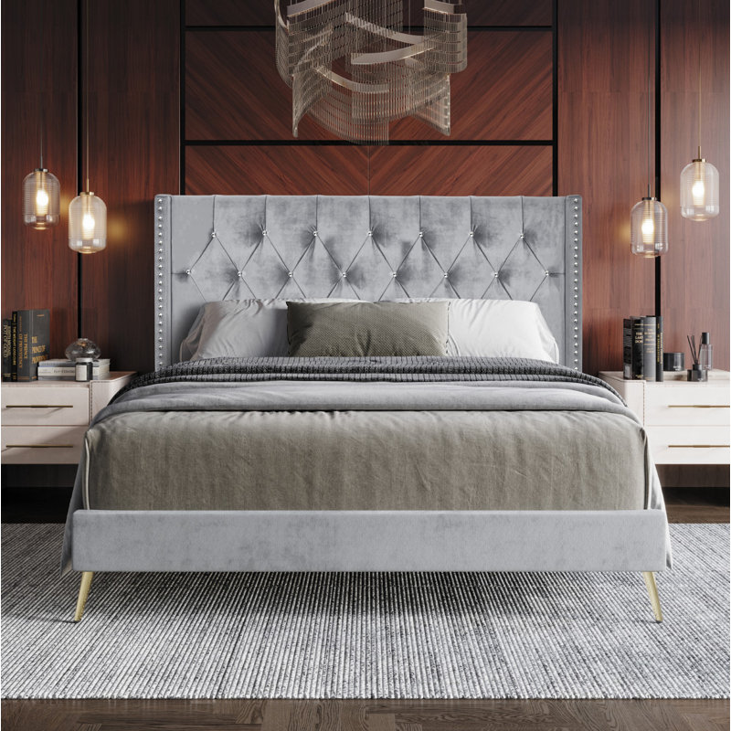 Petersfield Upholstered Wingback Bed, Silver Gray, Queen
