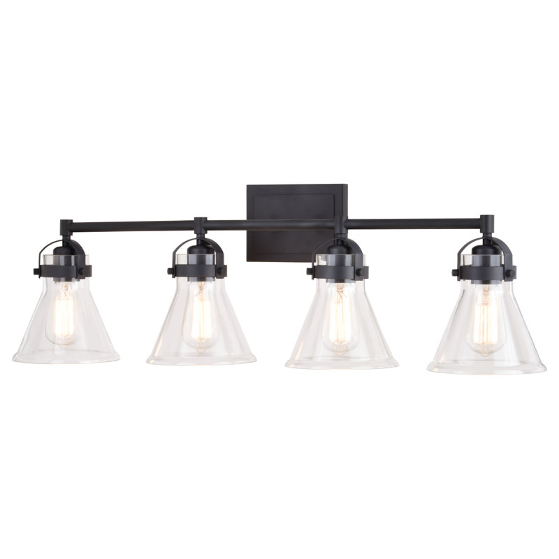 Mason Light Farmhouse Black Bathroom Vanity Fixture Clear Glass, 4 Lights