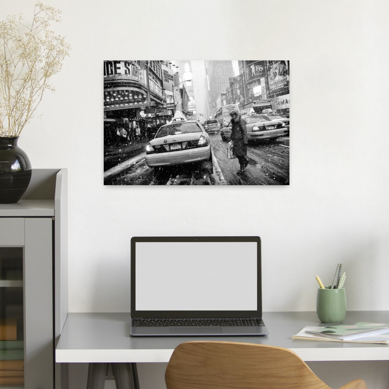 Affiche murale abstraite contemporaine représentant Times Square sous la neige, H 16 po x l 24 po