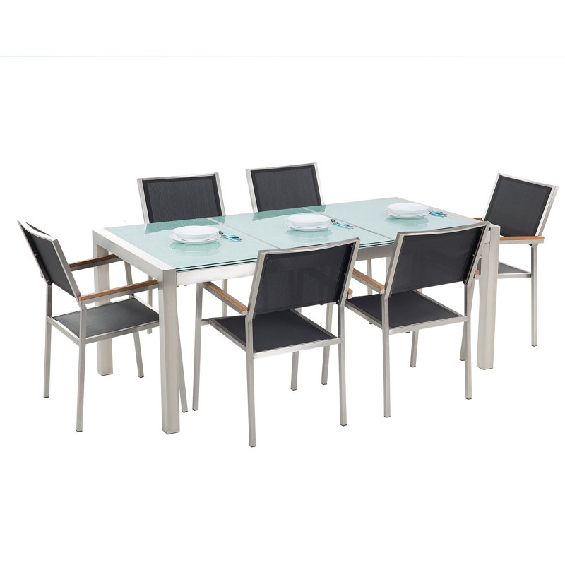 Lothen 6 - Person Patio Dining Set with Rectangular Table , Cushions Included, Black