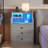 Nightstand Set Of 2 With Charging Station, Led Bedside Table With Drawers-485687937