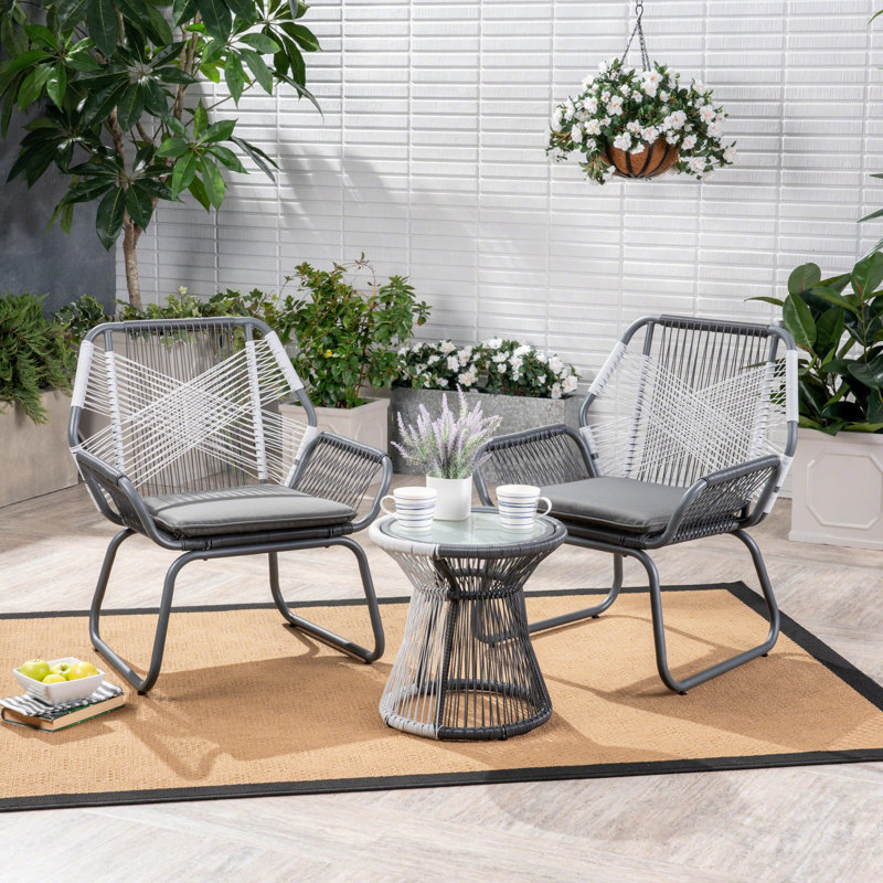 Milan 3pc chat set - modern outdoor furniture set with cushions for patio, garden, or balcony conversations