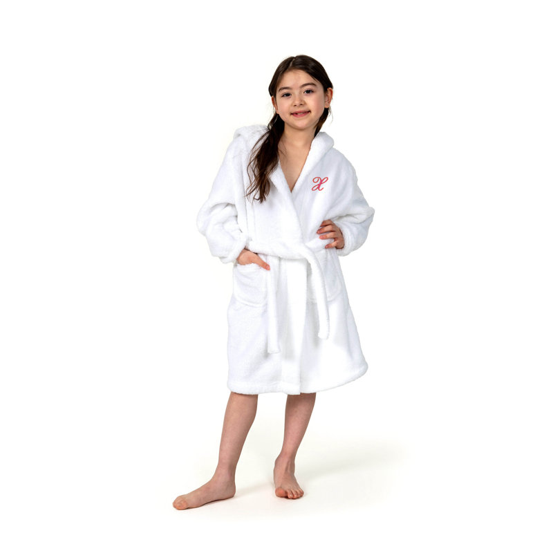 Large White Hooded Kids Bathrobe with Microfiber and Polyester