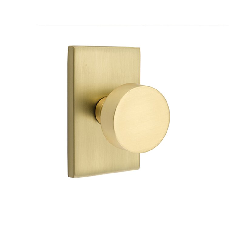 Emtek 5050FRKUS4 Satin Brass Freestone Non-Turning Two-Sided Dummy Door Knob  Set with Square Rose from the Urban Modern Collection 
