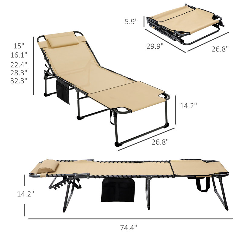 Beige Outdoor Chair With 5 Reclining Angles, , Pocket, Foldable, For Patio, Beach Lounge Chair, Recline Options, Face Hole, Side Beige, Yard