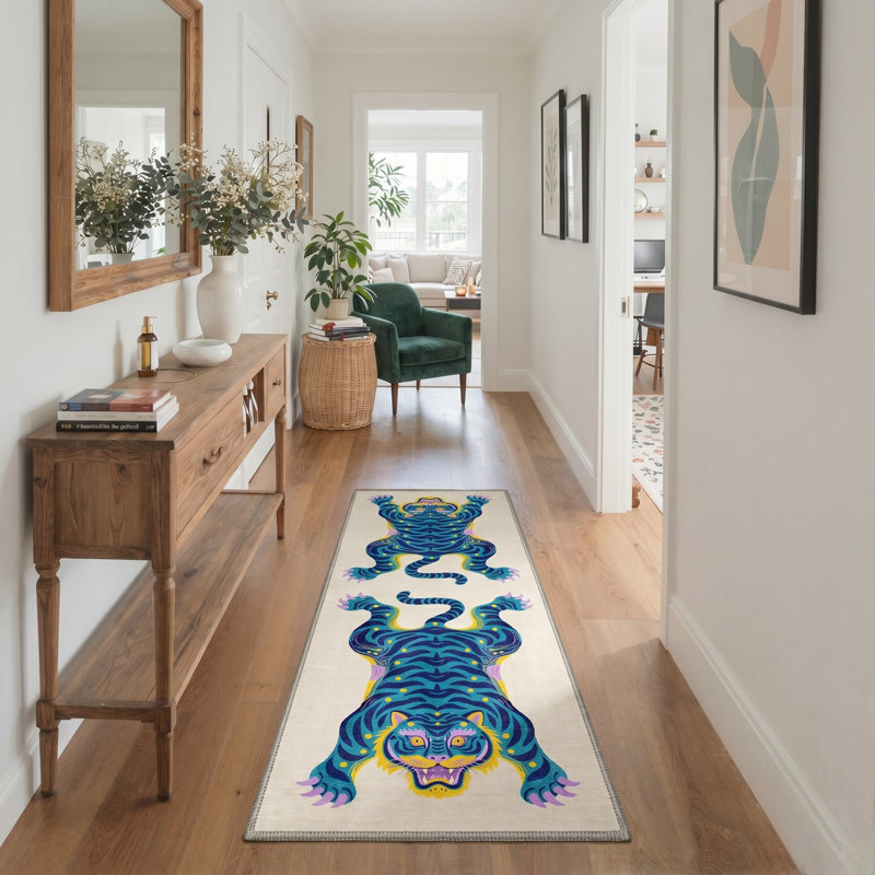 Valor Inspired Machine Washable Yellow / Blue / Beige / Purple Indoor Area Rug with Non-Slip Backing, Runner 2'6" x 8'