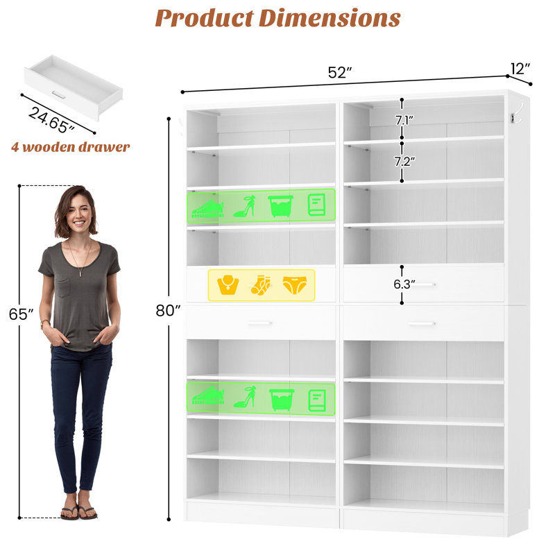 52" W Closet System With 4 Drawers, White