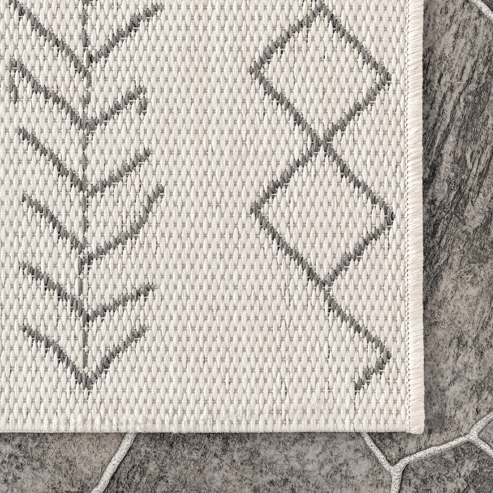  Ivory Dark Grey Outdoor Moroccan Rug, Square 7'6"