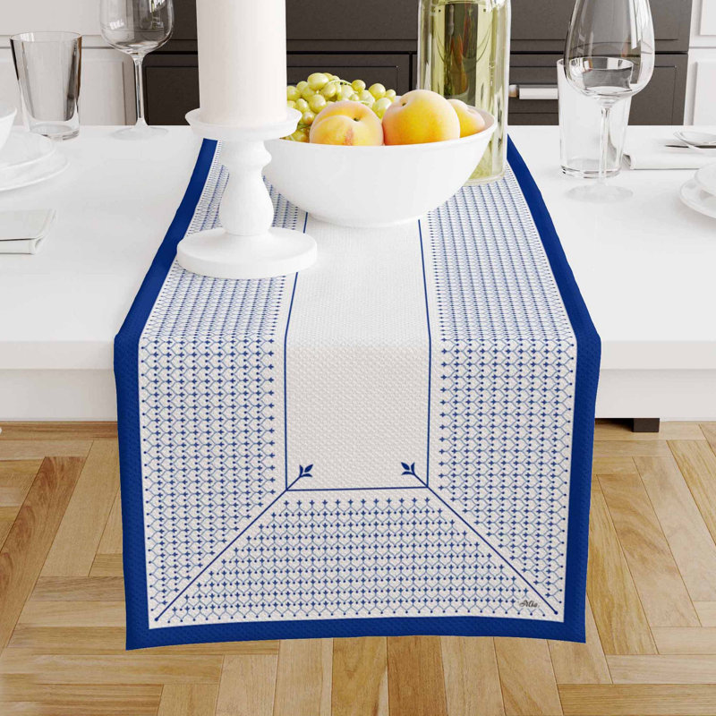 Chemin de table Northwich, Bleu foncé / blanc