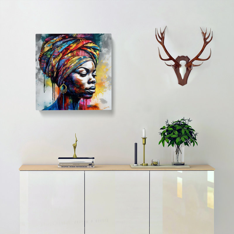 African Woman Crayon Art - Wrapped Canvas, 35cm H x 35cm W x 3cm D