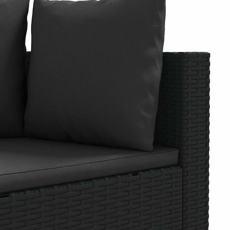  Ensemble de 5 canapés modulaires en rotin PE noir, Coussin noir / structure noire