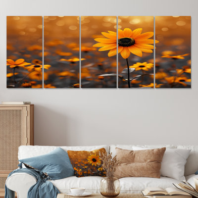 Jaune jaune noir sur fond champ de tournesols III - tournesols, ensemble d'art mural sur toile