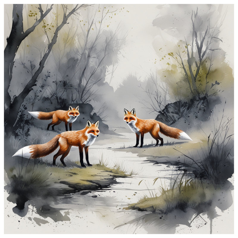 Three Foxes In Forest Duvet Covers, King